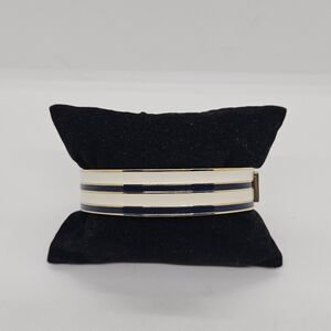 J. Crew bangle bracelet blue and white enamel stripes on gold tone